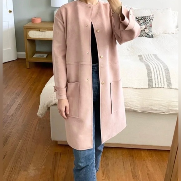 Rare Zara Light Pink Collarless Faux Suede Jacket - Picture 2 of 9